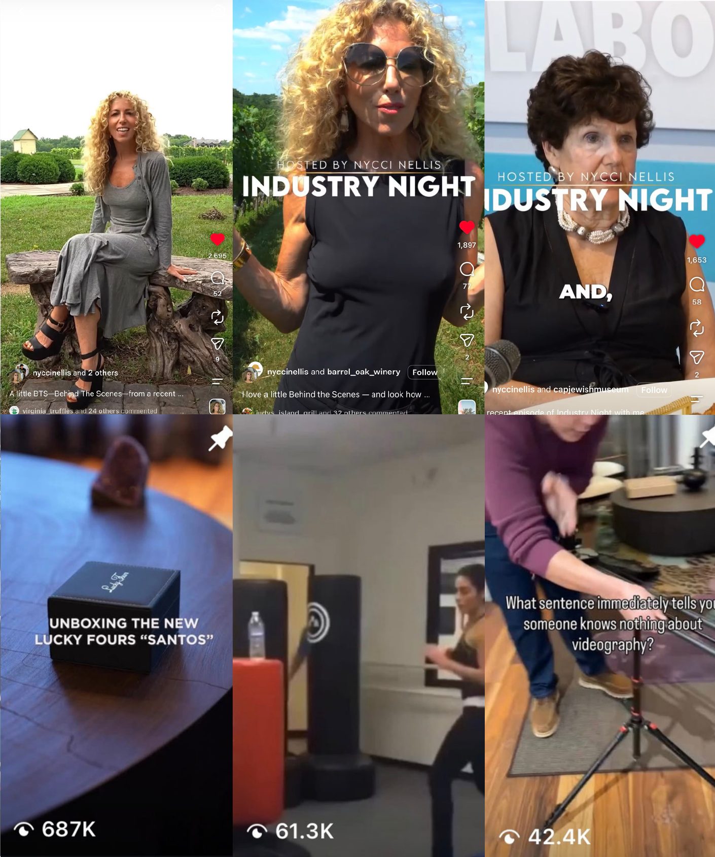 Top-performing short-form videos with 687,000, 61,300 and 42,400 views